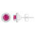 4mm Round Ruby 1/8 ctw Diamond Rhodium Over Sterling Silver Halo Stud Earrings