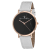 Christian Van Sant Women's Lotus Black Dial, White Leather Strap Watch