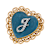 Gold Tone Filigree Heart Blue Enamel Initial Pin