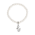 White Faux Pearl Bead Initial Charm Stretch Bracelet