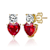 Ruby Color CZ Two-Heart Drop Earrings In 14K Gold Over Sterling Silver