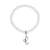 White Faux Pearl Bead Initial Charm Stretch Bracelet
