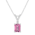 7x5mm Emerald Cut Pink Topaz with Diamond Accent 14k White Gold Pendant
With Chain