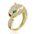 Emerald Color CZ Panther Head Open Design Ring In 14K Gold Over Brass