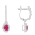 6x4mm Oval Ruby 1/3 ctw Diamond Rhodium Over Sterling Silver Halo Dangle Earrings
