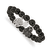 Stainless Steel Antiqued and Polished Owl Black Jade Stretch Bracelet