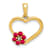 10k Yellow Gold Heart and Flower Pendant with Diamond and 0.21 cttw Ruby Gemstone