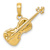 14k Yellow Gold Polished and Textured Solid 3D Violin Pendant