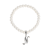 White Faux Pearl Bead Initial Charm Stretch Bracelet