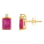 6x4mm Emerald Cut Ruby with Diamond Accents 14k Yellow Gold Stud Earrings