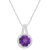 7mm Round Amethyst 1/7 ctw Diamond Rhodium Over Sterling Silver Halo
Pendant with Chain