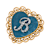 Gold Tone Filigree Heart Blue Enamel Initial Pin
