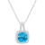 7mm Cushion Blue Topaz 1/6 ctw Diamond Rhodium Over Sterling Silver Halo
Pendant with Chain