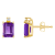 6x4mm Emerald Cut Amethyst with Diamond Accents 14k Yellow Gold Stud Earrings