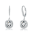 CZ Halo Square Drop Earrings In Sterling Silver