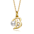 Initial B Pear Shape CZ And Pearl Pendant Necklace In 14K Gold Over Brass