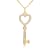 White Cubic Zirconia 14k Yellow Gold Key Pendant With Chain 0.20ctw