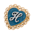 Gold Tone Filigree Heart Blue Enamel Initial Pin
