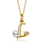 Initial L Pear Shape CZ And Pearl Pendant Necklace In 14K Gold Over Brass
