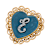 Gold Tone Filigree Heart Blue Enamel Initial Pin
