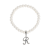 White Faux Pearl Bead Initial Charm Stretch Bracelet