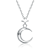 Celestial Crescent Moon And Star Drop Necklace In Rhodium Over Brass