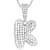 CZ Initial K Bubble Letter Pendant Necklace In Sterling Silver 1.72ctw