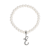 White Faux Pearl Bead Initial Charm Stretch Bracelet