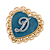 Gold Tone Filigree Heart Blue Enamel Initial Pin