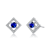 Sapphire Color CZ Halo Stud Earrings In Rhodium Over Brass