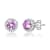 Pink CZ Halo Stud Earrings In White Rhodium Over Brass