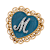 Gold Tone Filigree Heart Blue Enamel Initial Pin