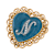Gold Tone Filigree Heart Blue Enamel Initial Pin