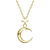 Celestial Crescent Moon And Star Drop Necklace In 14K Gold Over Brass