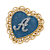 Gold Tone Filigree Heart Blue Enamel Initial Pin