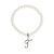 White Faux Pearl Bead Initial Charm Stretch Bracelet