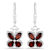 Red Garnet Rhodium Over Sterling Silver Butterfly Drop Earrings
