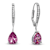 Pink CZ Teardrop Drop Earrings In Sterling Silver