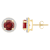 6mm Round Garnet And Created White Sapphire 10k Yellow Gold Halo Stud Earrings