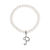 White Faux Pearl Bead Initial Charm Stretch Bracelet
