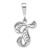 Rhodium Over 14k White Gold Solid Polished Script Filigree Textured
Letter T Initial Pendant