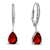 Ruby Color CZ Teardrop Drop Earrings In Sterling Silver
