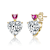 Ruby Color CZ Two-Stone Heart Drop Earrings In 14K Gold Over Sterling Silver