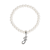 White Faux Pearl Bead Initial Charm Stretch Bracelet