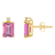 6x4mm Emerald Cut Pink Topaz with Diamond Accents 14k Yellow Gold Stud Earrings