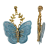 Gold Tone Blue Fabric Butterfly Earrings