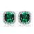 Emerald Color CZ Halo Stud Earrings In Sterling Silver