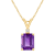 9x7mm Emerald Cut Amethyst with Diamond Accent 14k Yellow Gold Pendant
With Chain