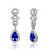 Sapphire Color CZ Halo Drop Earrings In Sterling Silver