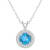7mm Round Blue Topaz 1/8 ctw Diamond Rhodium Over Sterling Silver Halo
Pendant with Chain